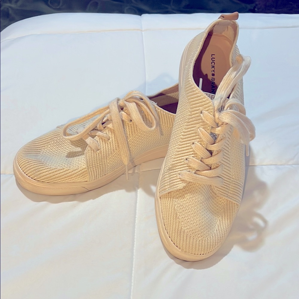 Lucky Brand Women's Off White Knit Sneakers Size 9.5
